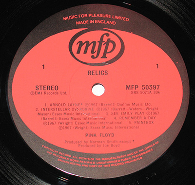 PINK FLOYD - Relics (England) record label